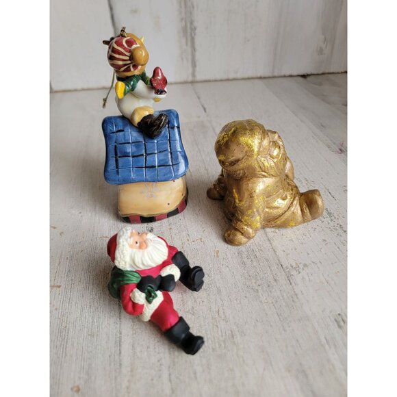 Santa claus golden figure Snowman bird house ornament Xmas set - Picture 6 of 7